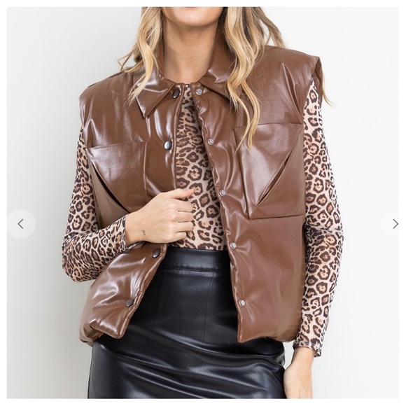36 Soft Faux Leather Puff Vest Jacket - Picture 4 of 5